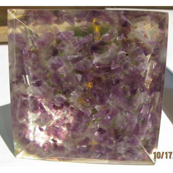 TREE OF LIFE PERIDOT AMETHYST GRAVEL GOLD FOIL GREEN FLUORITE TREE paperweight - Picture 3 of 5